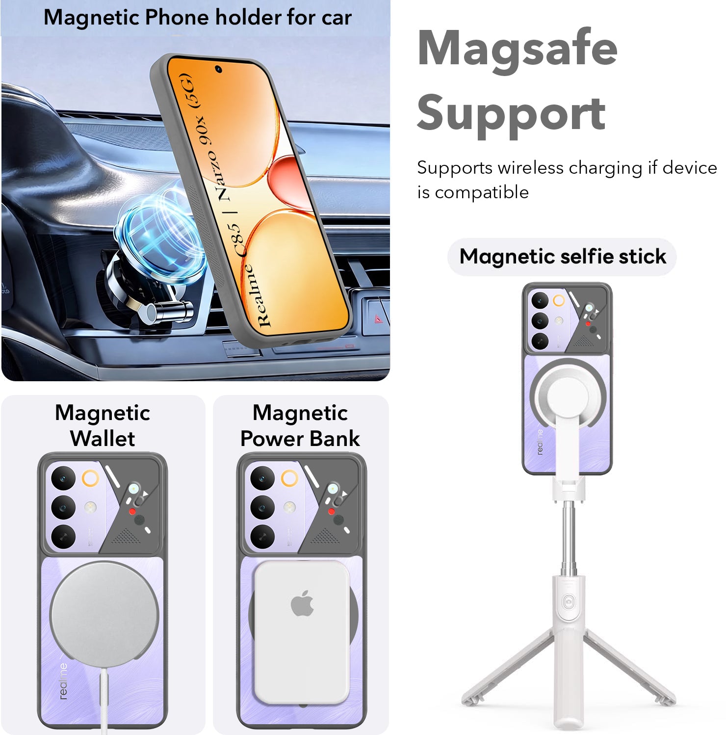 For Realme C85 5G | Realme Narzo 90x  Back Cover Case Lifetime Anti-Yellow Clear (Camera Protection | Side Grip | Wireless MagSafe Compatible)