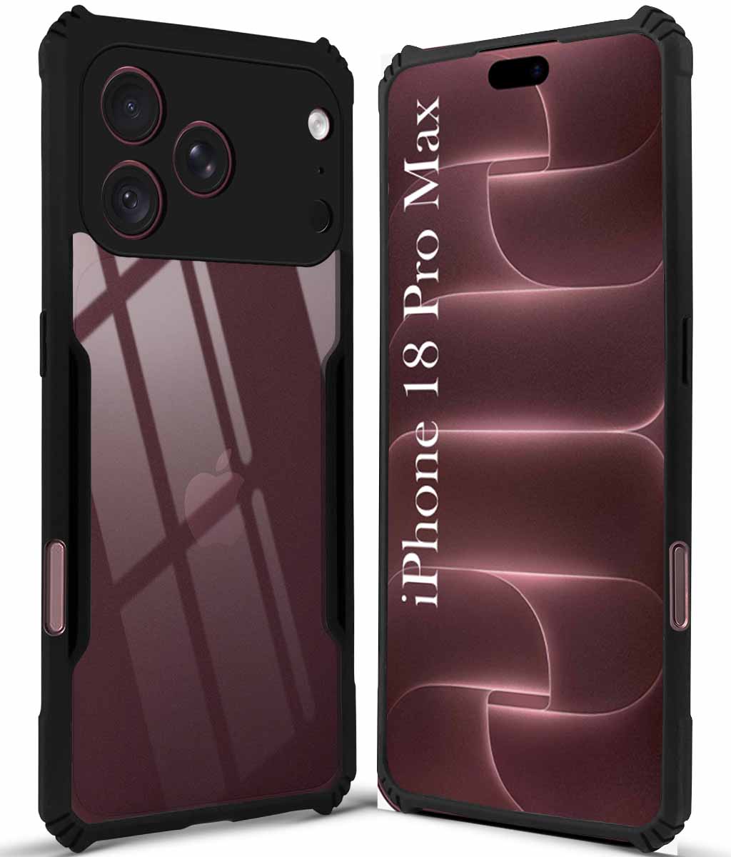 For Apple iPhone 18 Pro Max Back Cover Case Hybrid (Shockproof with Polycarbonate Clear Panel | Professional Black)