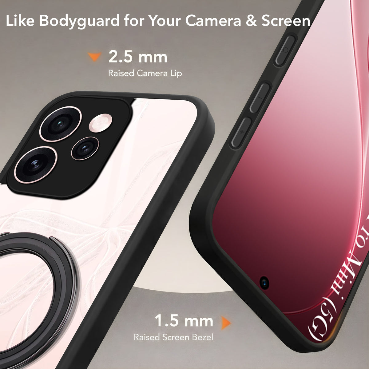 For Oppo Reno15 Pro Mini 5G | Oppo Reno 15 Pro Mini 5G Back Cover Case (Kick Stand Ring Holder | Life time Anti Yellow | Camera Protection)