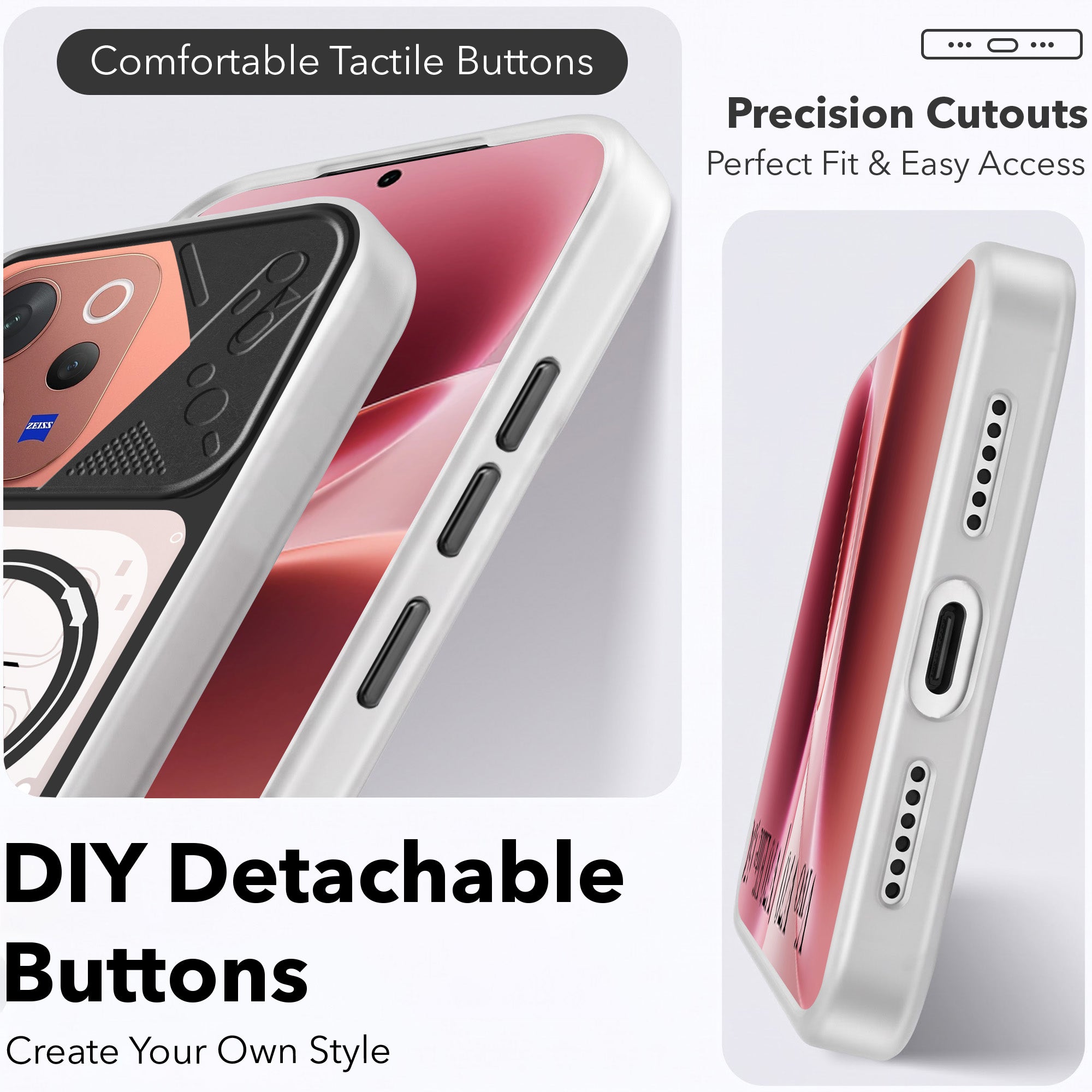 For Vivo V70 | Vivo V70 Elite 5G Metallic Back Cover Case (Metallic Camera Protection & Buttons | Translucent Milky Shade | Hard Polycarbonate)