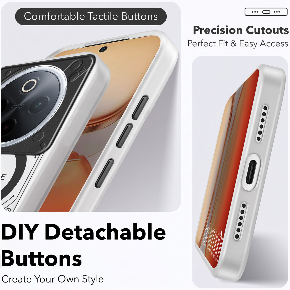 For Vivo iQOO Z10 Metallic Back Cover Case (Metallic Camera Protection & Buttons | Translucent Milky Shade | Hard Polycarbonate)