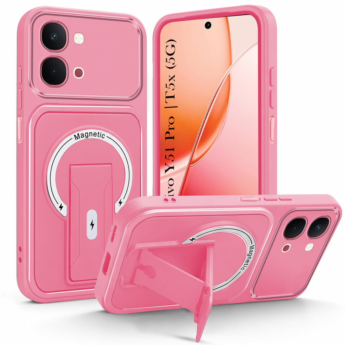 For Vivo Y51 Pro 5G | Vivo T5x Back Case Cover Metallic (Hybrid Armor Kickstand | MagSafe Compatible | Camera Protection Shockproof)