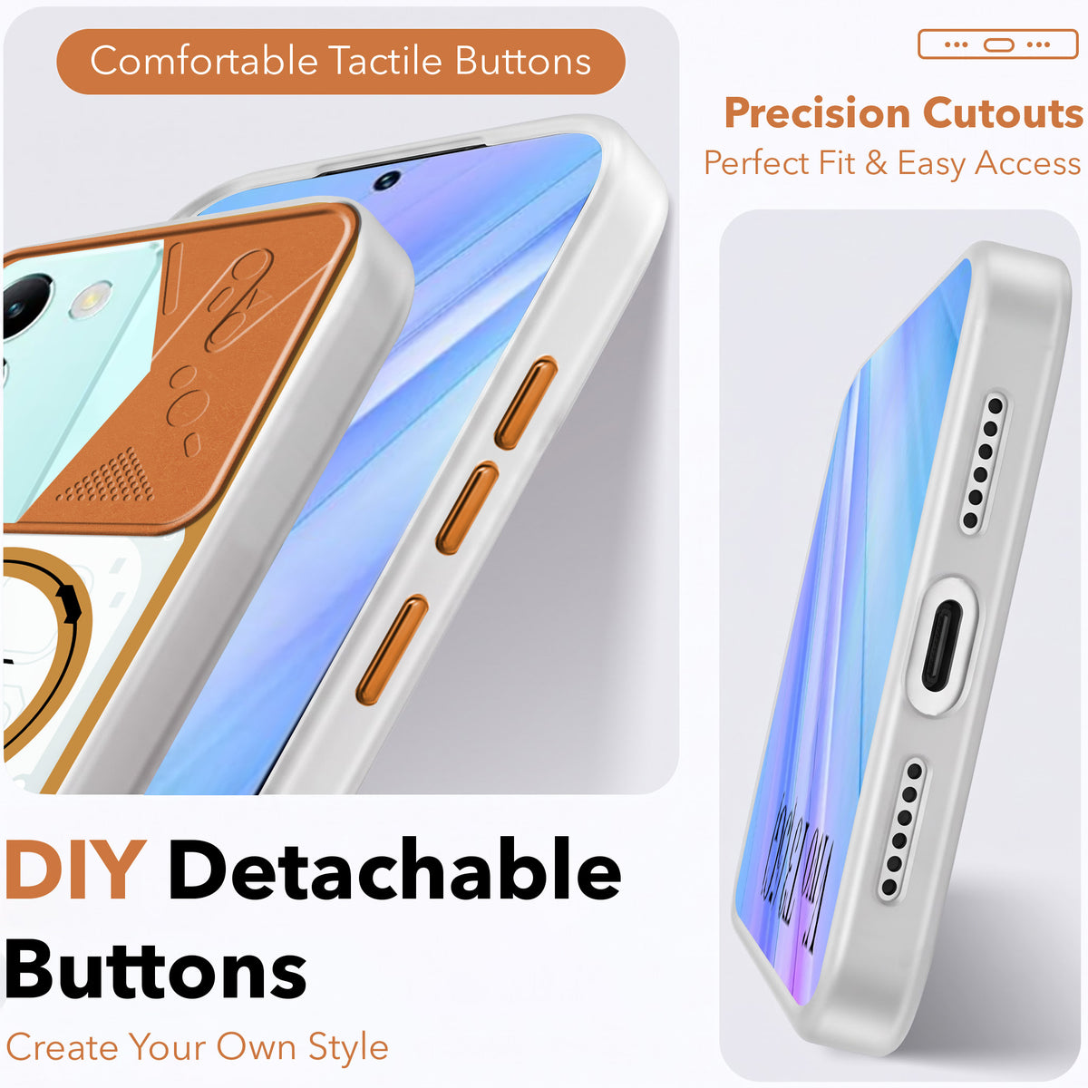 For Vivo T3 5G Metallic Back Cover Case (Metallic Camera Protection & Buttons | Translucent Milky Shade | Hard Polycarbonate)