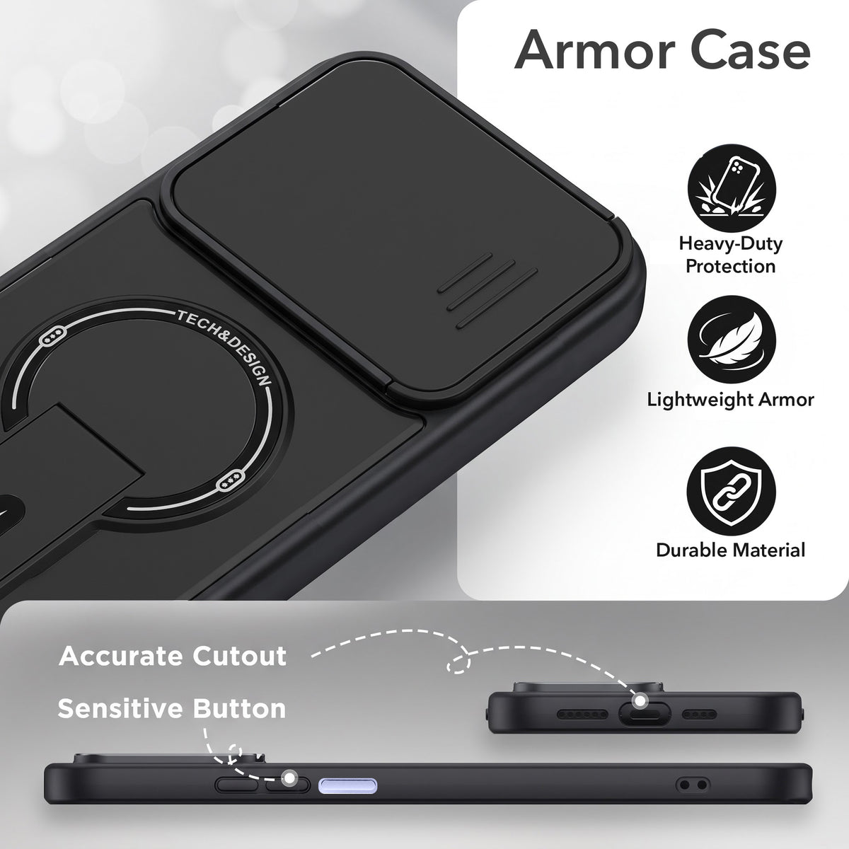 For Vivo iQOO Z11 Lite Back Case Cover Metallic (Hybrid Armor Kickstand | Sliding Shutter Camera Protection | MagSafe Compatible)
