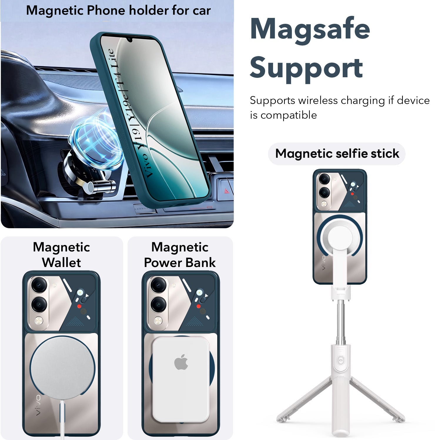 For Vivo Y19 | Vivo Y19e | Vivo T4 Lite Back Cover Case Lifetime Anti-Yellow Clear (Camera Protection | Side Grip | Wireless MagSafe Compatible)