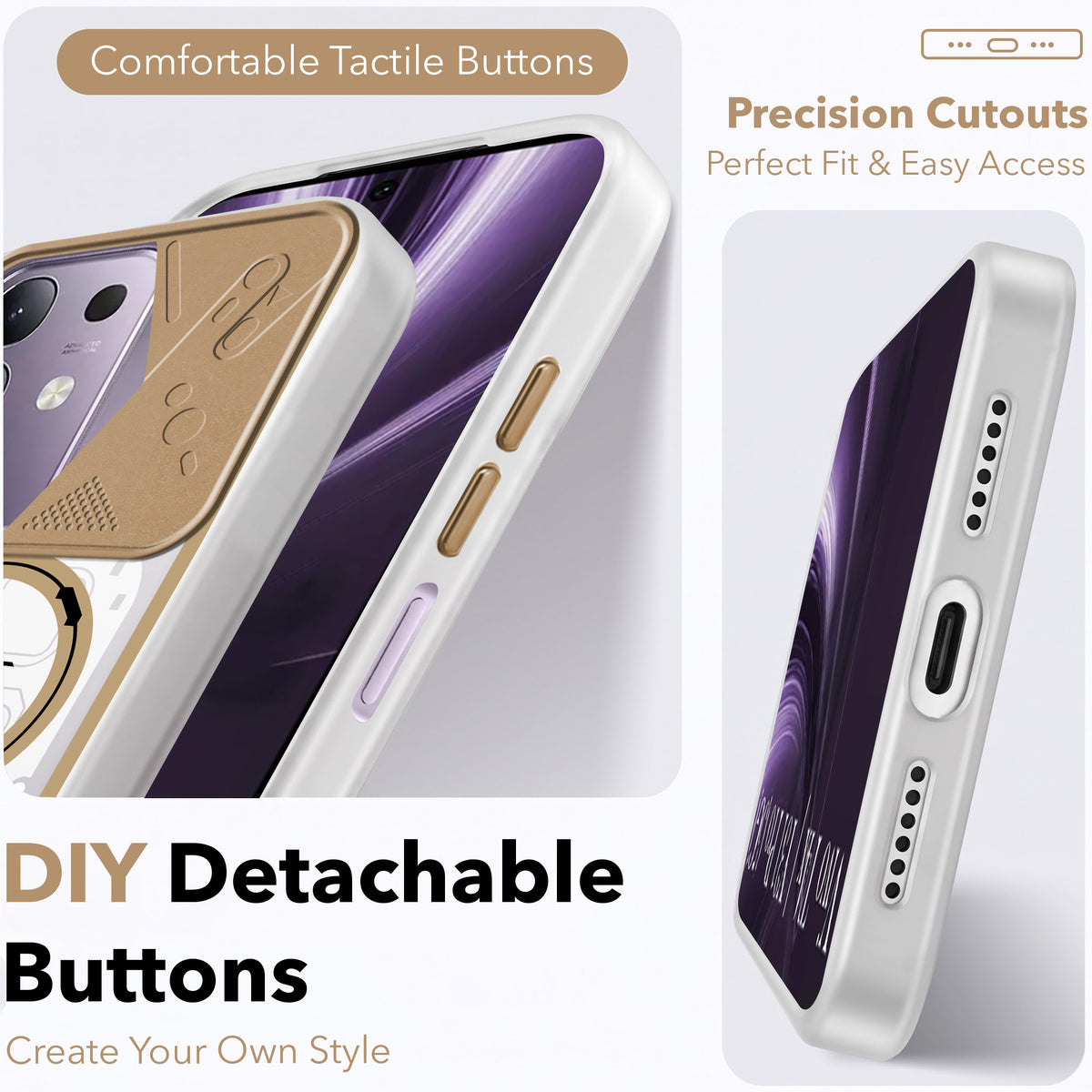 For Vivo T4x | Vivo Y31 Pro Metallic Back Cover Case (Metallic Camera Protection & Buttons | Translucent Milky Shade | Hard Polycarbonate)