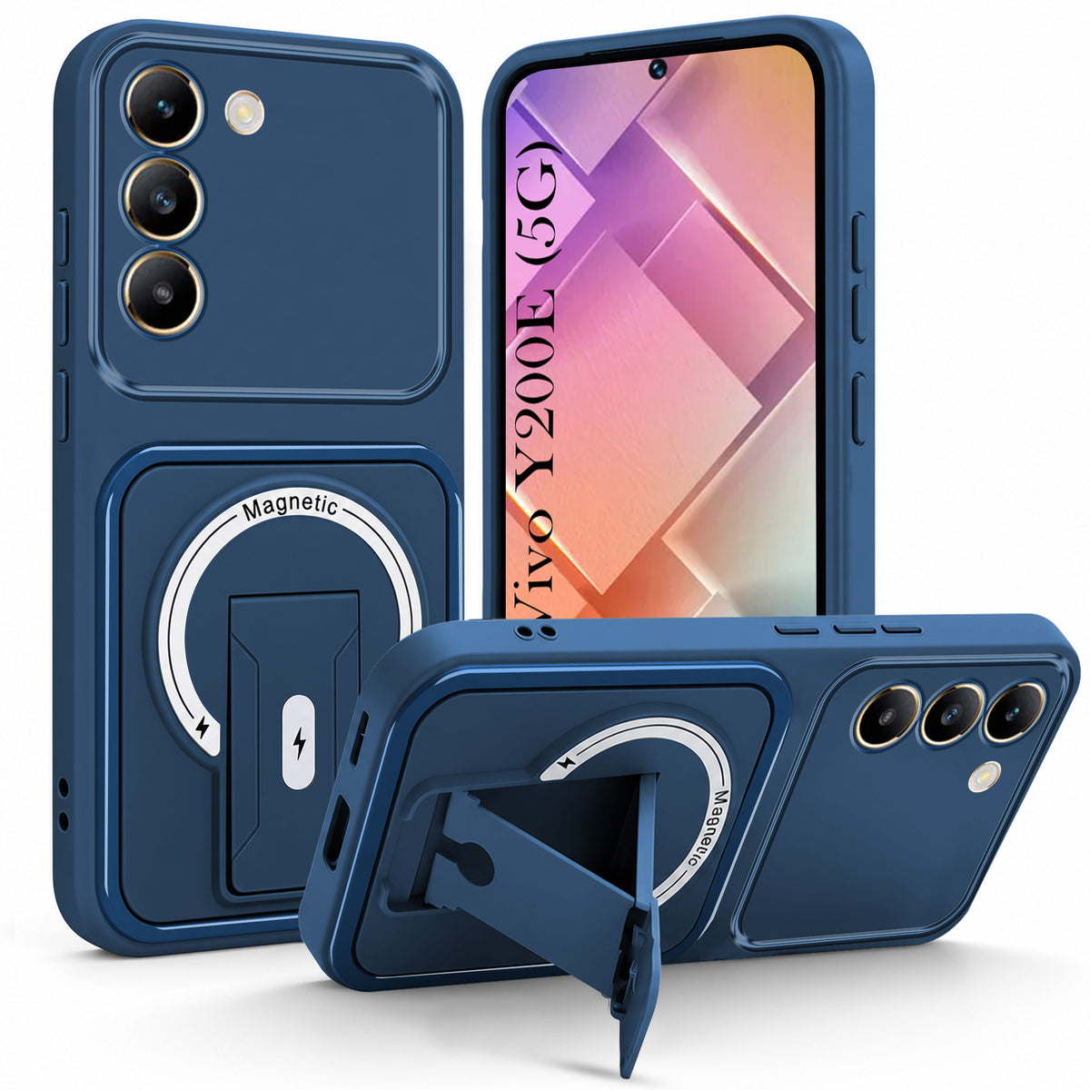 For Vivo Y200e Back Case Cover Metallic (Hybrid Armor Kickstand | MagSafe Compatible | Camera Protection Shockproof)