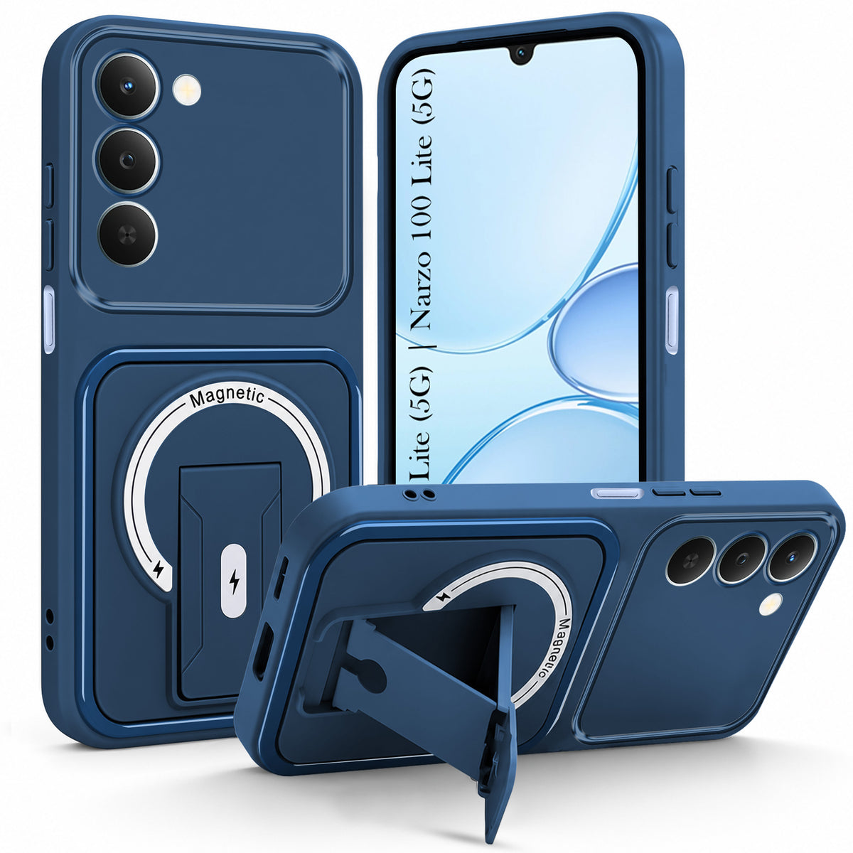 For Realme P4 Lite 5G | Narzo 100 Lite 5G Back Case Cover Metallic (Hybrid Armor Kickstand | MagSafe Compatible | Camera Protection Shockproof)