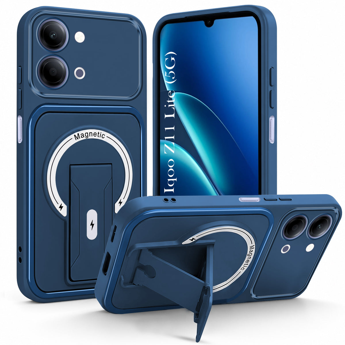 For Vivo iQOO Z11 Lite Back Case Cover Metallic (Hybrid Armor Kickstand | MagSafe Compatible | Camera Protection Shockproof)