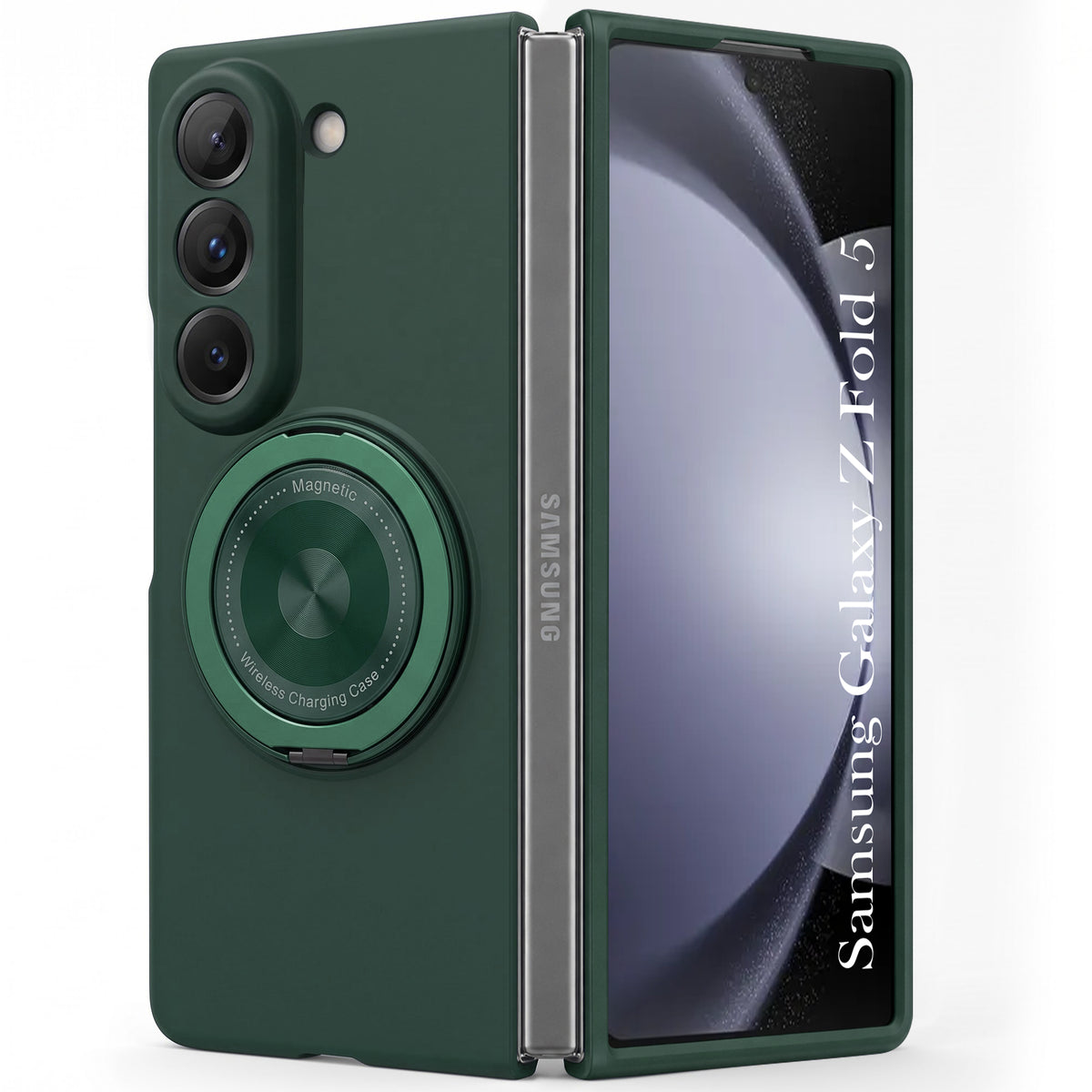 For Samsung Galaxy Z Fold 5 5G Back Cover Case (360° Rotating Kickstand Ring | Shockproof Camera Protection | Magnetic MagSafe Wireless Charging Support)