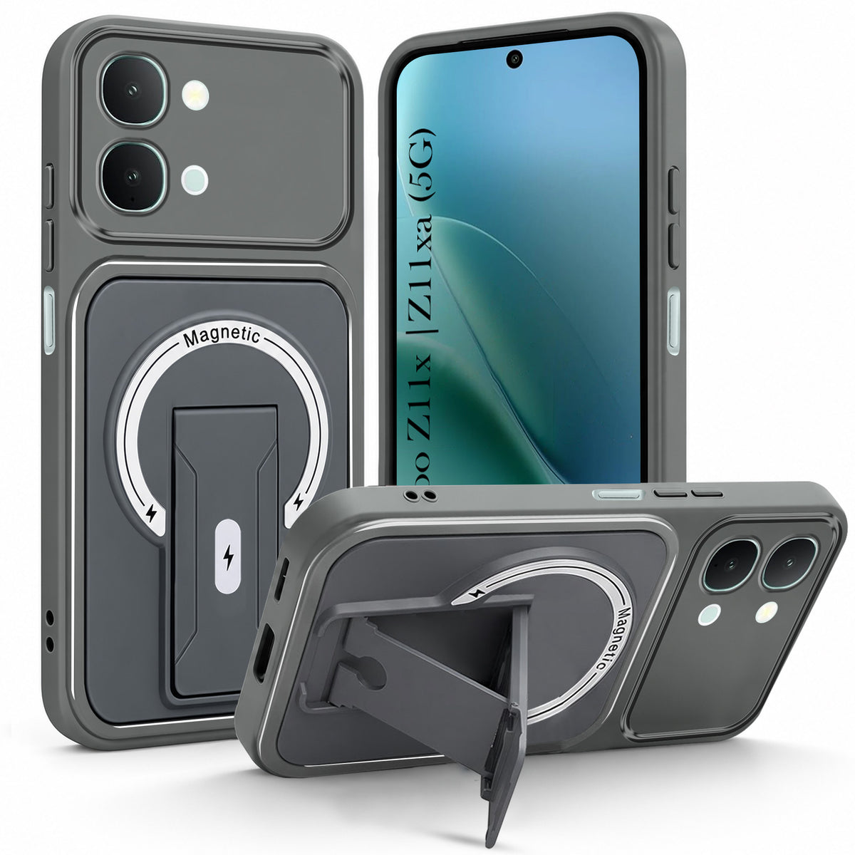 For Vivo iQOO Z11x 5G | Vivo iQOO Z11xa Back Case Cover Metallic (Hybrid Armor Kickstand | MagSafe Compatible | Camera Protection Shockproof)