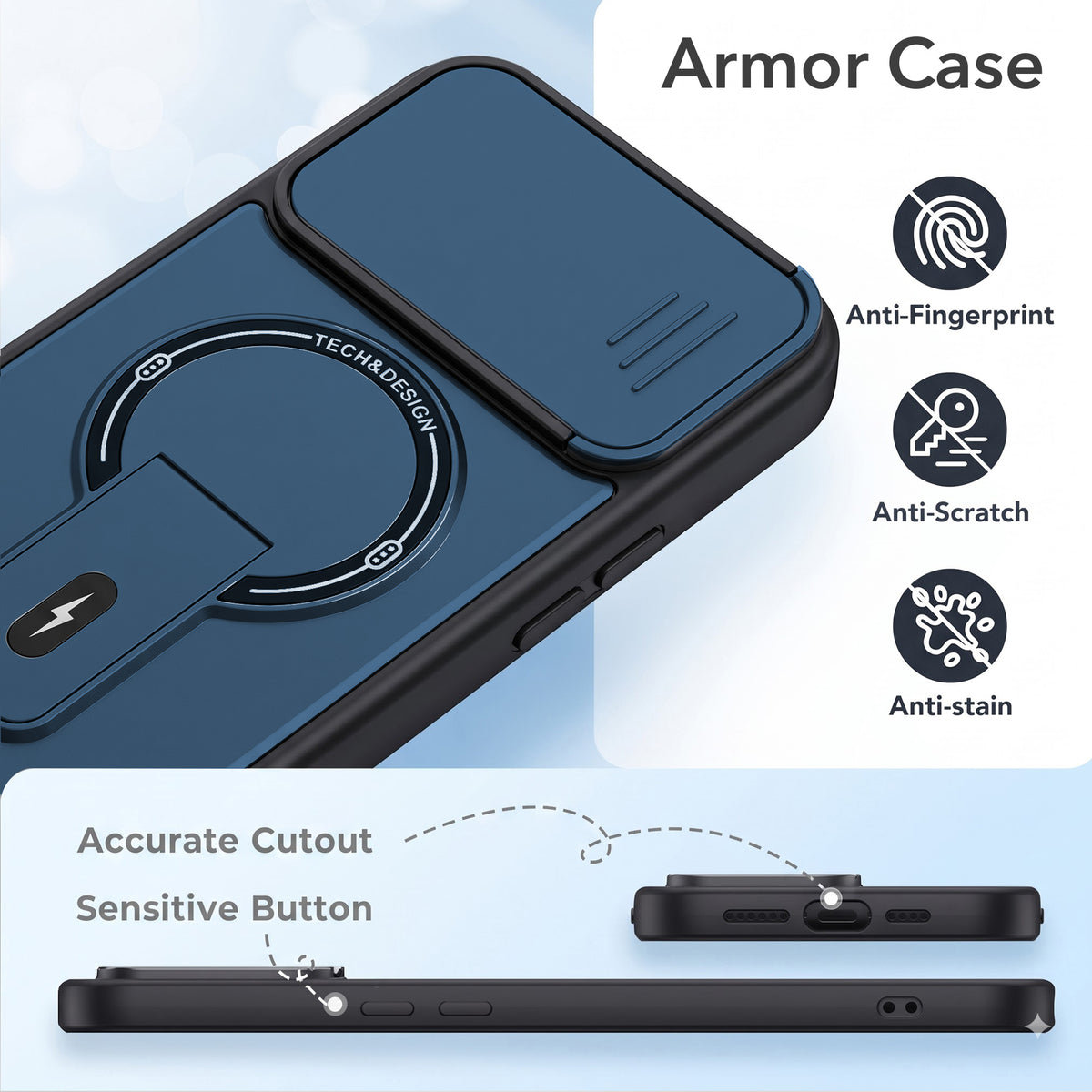 For Nothing Phone 3A Lite Back Case Cover Metallic (Hybrid Armor Kickstand | Sliding Shutter Camera Protection | MagSafe Compatible)