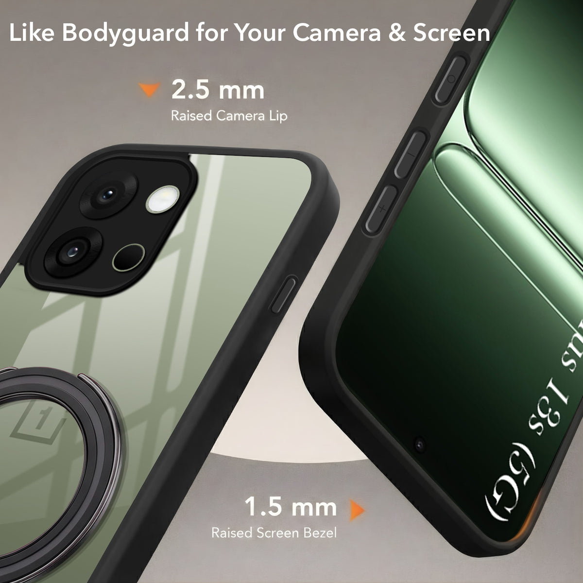 For OnePlus 13S Back Cover Case (Kick Stand Ring Holder | Life time Anti Yellow | Camera Protection)