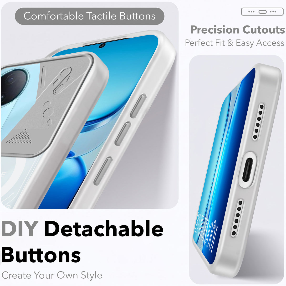For Vivo iQOO Z10R Metallic Back Cover Case (Metallic Camera Protection & Buttons | Translucent Milky Shade | Hard Polycarbonate)