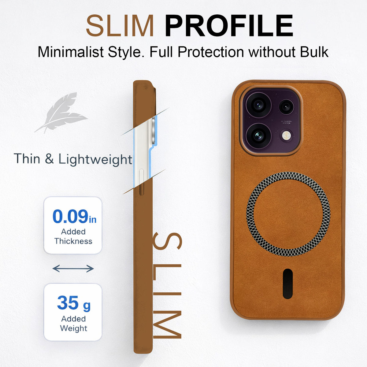 For Oppo Reno 16C 5G Back Cover Case Leather Finish (MagSafe Compatible Wireless Charging | Soft Touch | Camera Bump Protection)