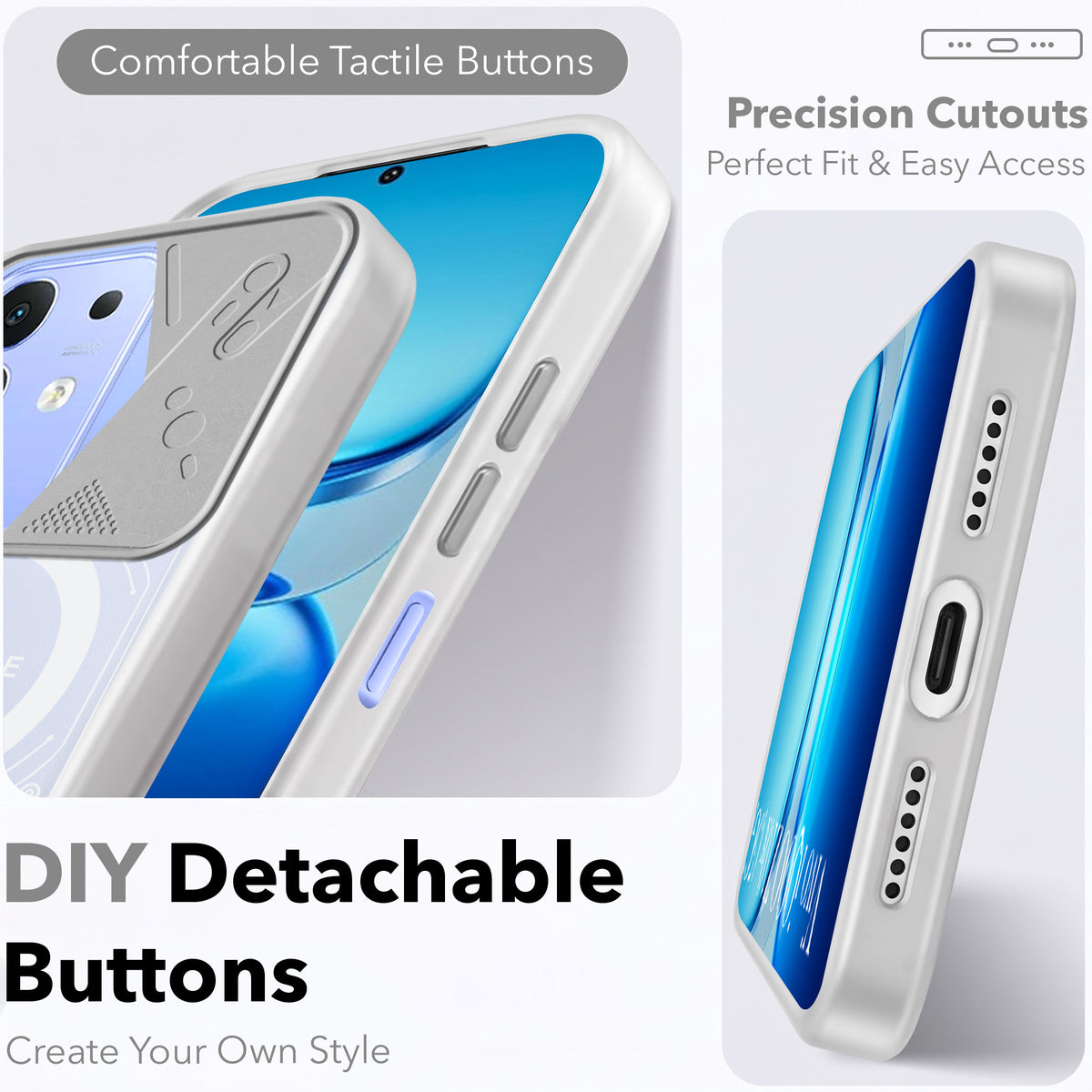 For Vivo iQOO Z10x Metallic Back Cover Case (Metallic Camera Protection & Buttons | Translucent Milky Shade | Hard Polycarbonate)