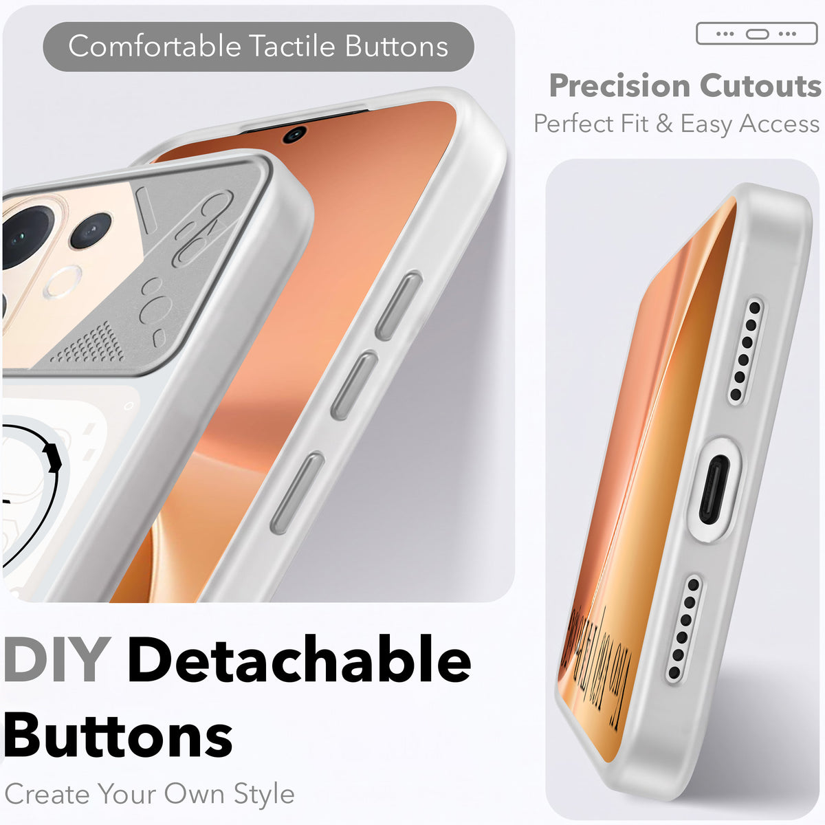 For Vivo V60 | Vivo T4 Pro Metallic Back Cover Case (Metallic Camera Protection & Buttons | Translucent Milky Shade | Hard Polycarbonate)