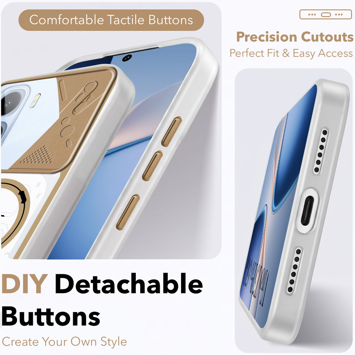 For Vivo T5 Pro 5G Metallic Back Cover Case (Metallic Camera Protection & Buttons | Translucent Milky Shade | Hard Polycarbonate)