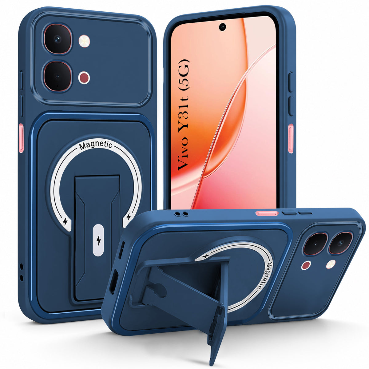 For Vivo Y31T 5G Back Case Cover Metallic (Hybrid Armor Kickstand | MagSafe Compatible | Camera Protection Shockproof)