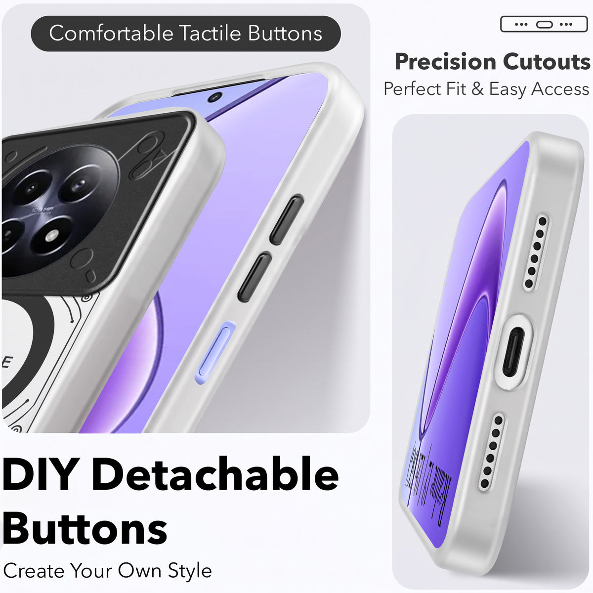 For Realme 12 | Realme 12X Metallic Back Cover Case (Metallic Camera Protection & Buttons | Translucent Milky Shade | Hard Polycarbonate)