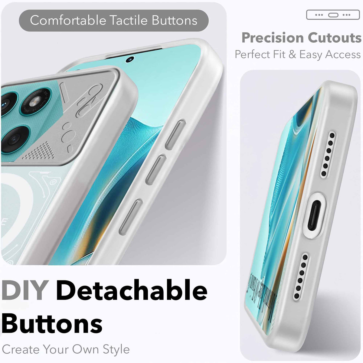 For Motorola Moto Edge 60 Fusion Metallic Back Cover Case (Metallic Camera Protection & Buttons | Translucent Milky Shade | Hard Polycarbonate)