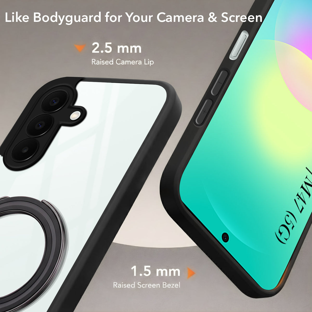 For Samsung Galaxy A27 5G | Samsung M47 5G Back Cover Case (Kick Stand Ring Holder | Life time Anti Yellow | Camera Protection)