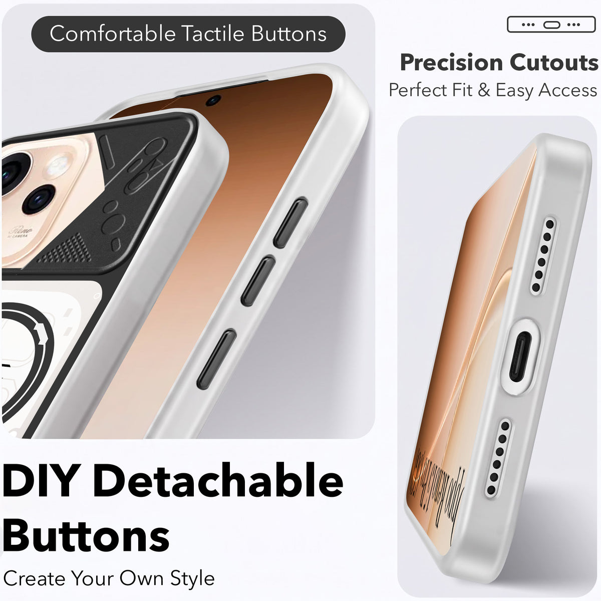 For Oppo Reno15 Pro 5G | Oppo Reno 15 Pro 5G Metallic Back Cover Case (Metallic Camera Protection & Buttons | Translucent Milky Shade | Hard Polycarbonate)