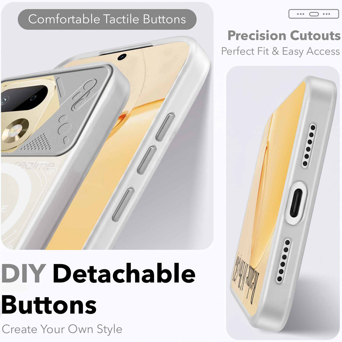 For Realme 16 Pro Metallic Back Cover Case (Metallic Camera Protection & Buttons | Translucent Milky Shade | Hard Polycarbonate)