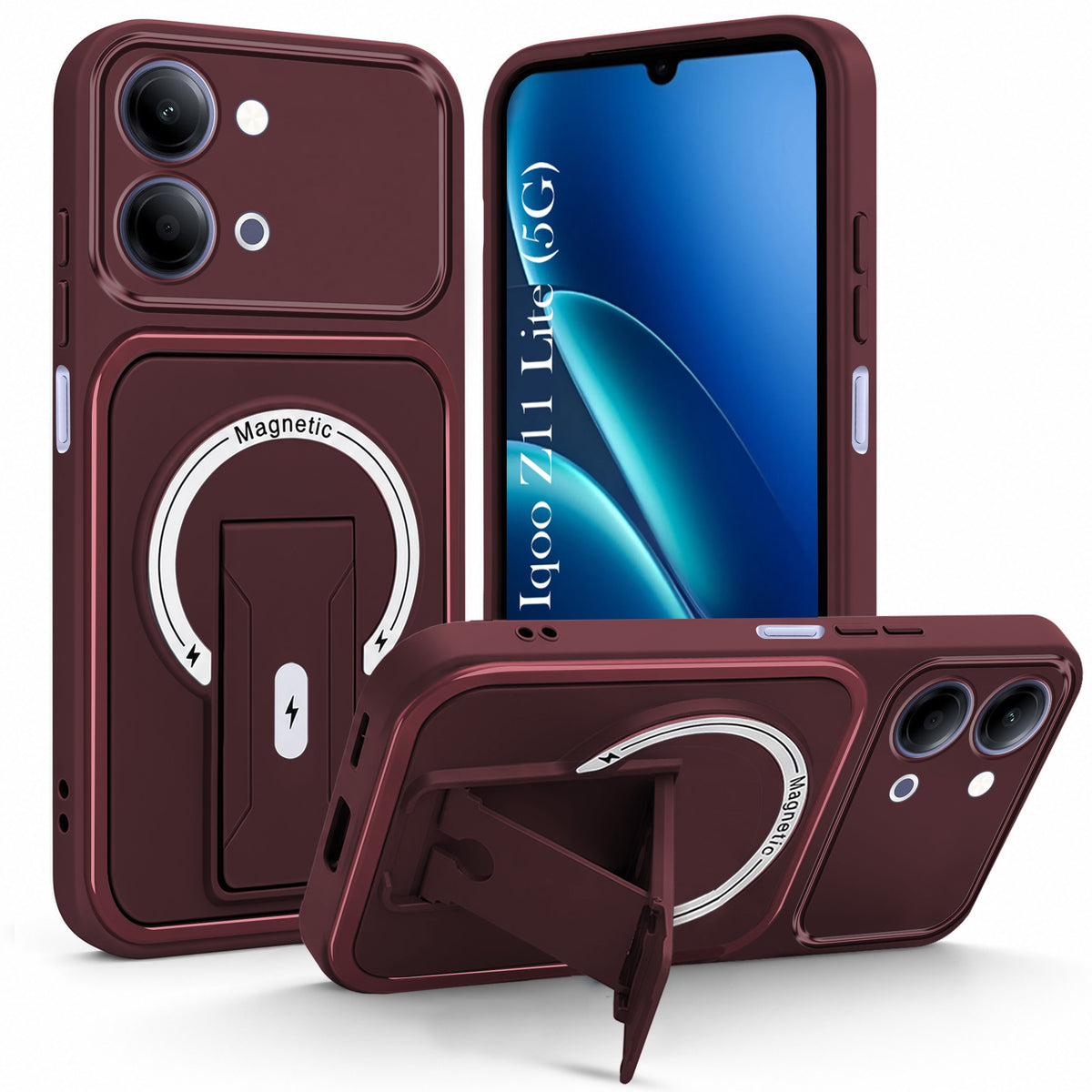 For Vivo iQOO Z11 Lite Back Case Cover Metallic (Hybrid Armor Kickstand | MagSafe Compatible | Camera Protection Shockproof)