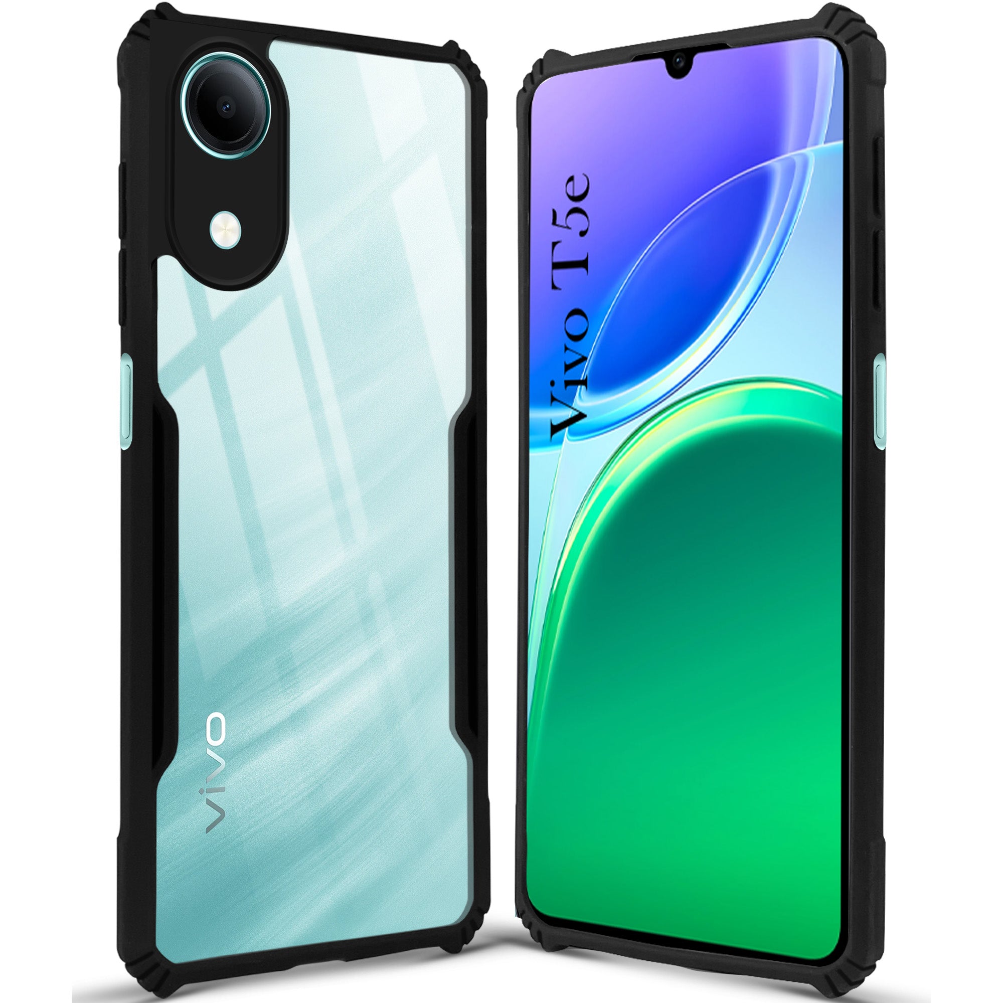 For Vivo T5e 5G Back Cover Case Hybrid (Shockproof with Polycarbonate Clear Panel | Professional Black)