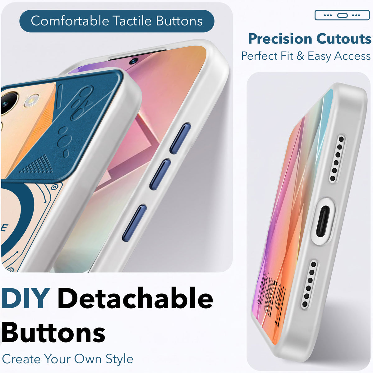 For Vivo Y200e Metallic Back Cover Case (Metallic Camera Protection & Buttons | Translucent Milky Shade | Hard Polycarbonate)