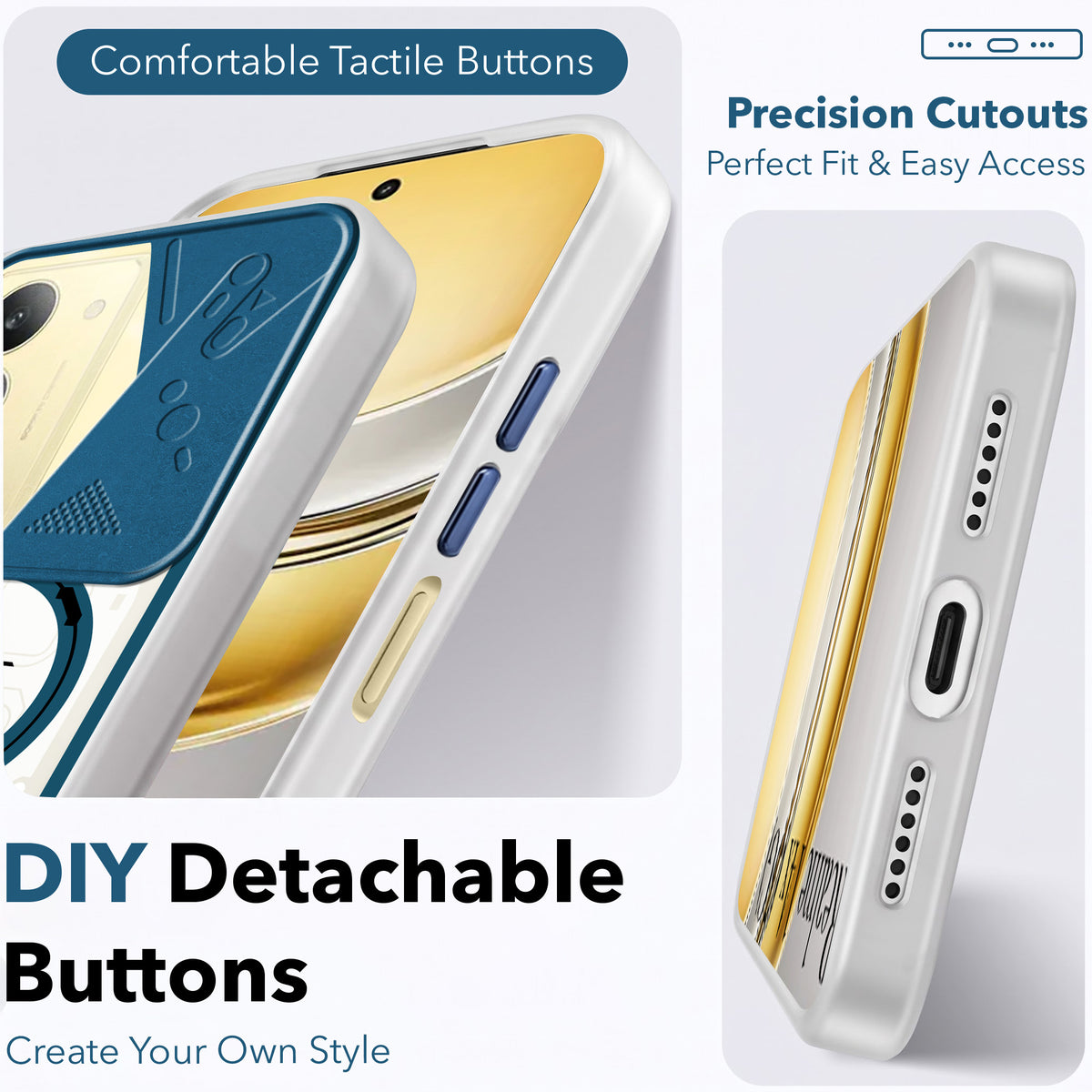 For Realme 14X Metallic Back Cover Case (Metallic Camera Protection & Buttons | Translucent Milky Shade | Hard Polycarbonate)