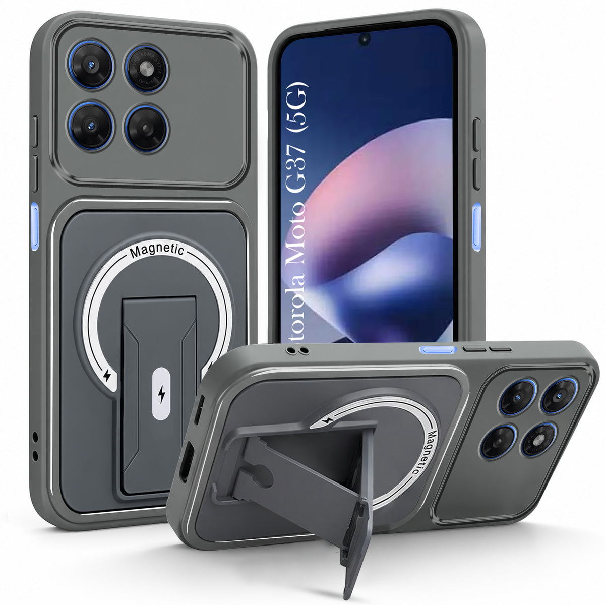 For Motorola Moto G37 Back Case Cover Metallic (Hybrid Armor Kickstand | MagSafe Compatible | Camera Protection Shockproof)