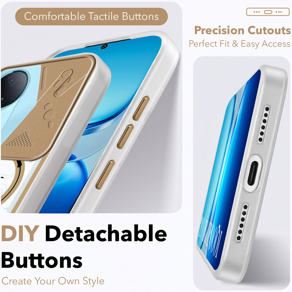 For Vivo iQOO Z10R Metallic Back Cover Case (Metallic Camera Protection & Buttons | Translucent Milky Shade | Hard Polycarbonate)