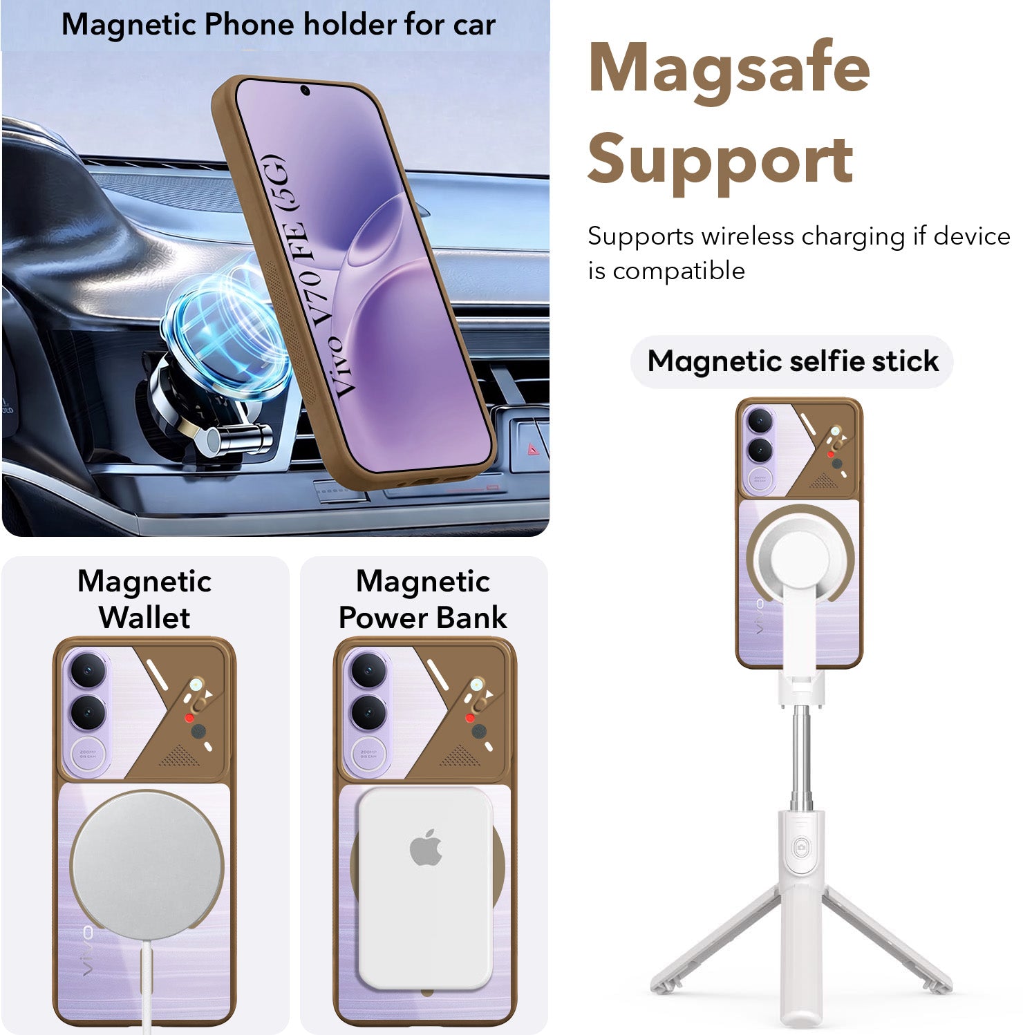 For Vivo V70 FE 5G Back Cover Case Lifetime Anti-Yellow Clear (Camera Protection | Side Grip | Wireless MagSafe Compatible)