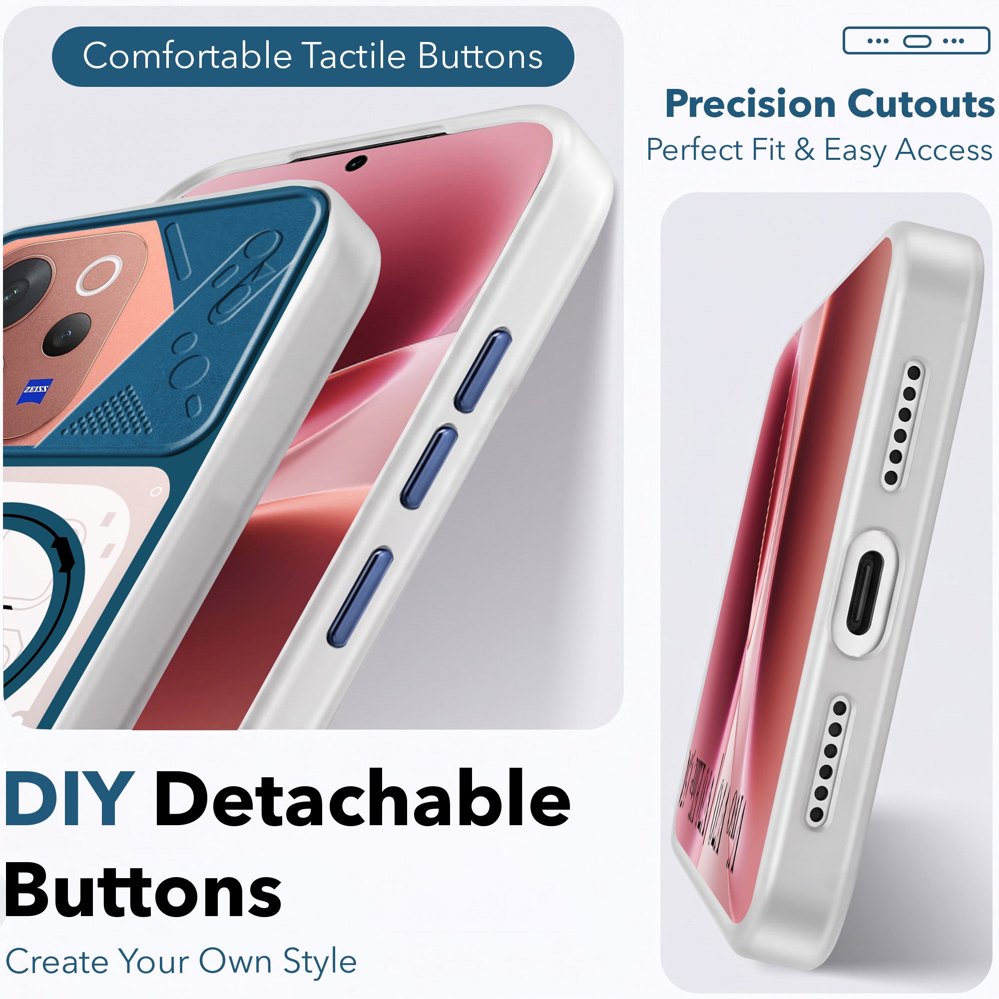 For Vivo V70 | Vivo V70 Elite 5G Metallic Back Cover Case (Metallic Camera Protection & Buttons | Translucent Milky Shade | Hard Polycarbonate)
