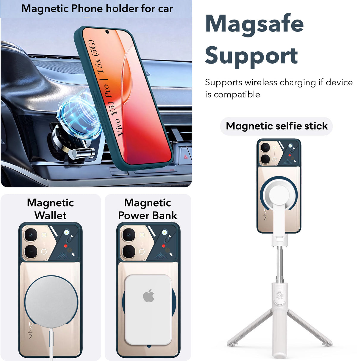 For Vivo Y51 Pro 5G | Vivo T5x Back Cover Case Lifetime Anti-Yellow Clear (Camera Protection | Side Grip | Wireless MagSafe Compatible)