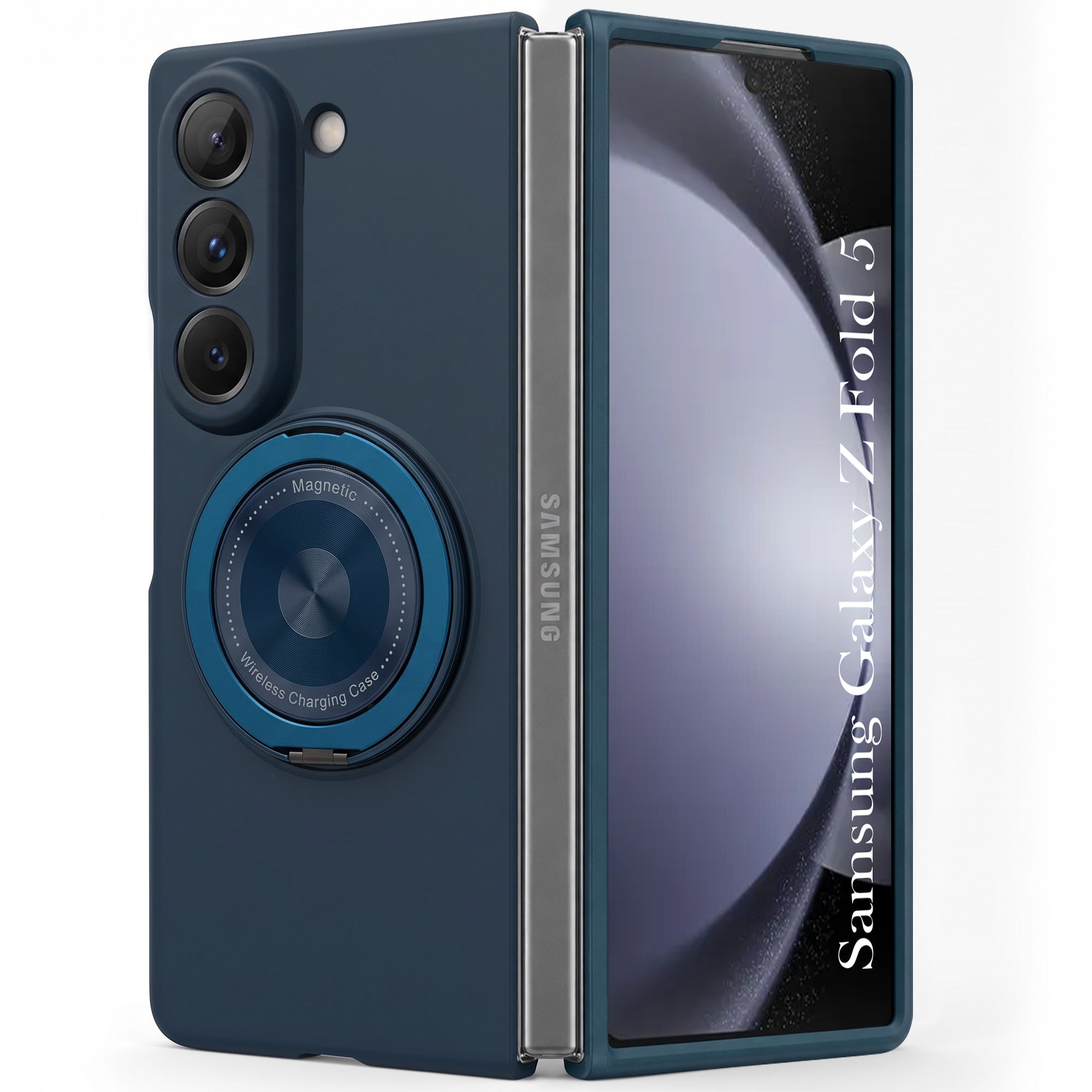 For Samsung Galaxy Z Fold 5 5G Back Cover Case (360° Rotating Kickstand Ring | Shockproof Camera Protection | Magnetic MagSafe Wireless Charging Support)