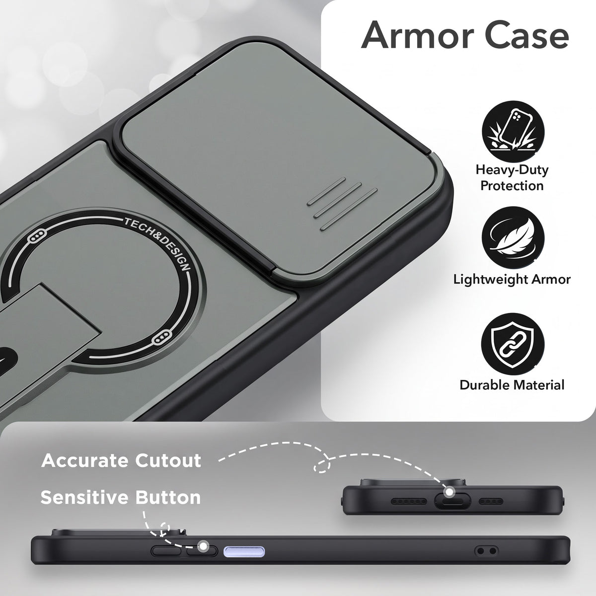 For Vivo iQOO Z11 Lite Back Case Cover Metallic (Hybrid Armor Kickstand | Sliding Shutter Camera Protection | MagSafe Compatible)