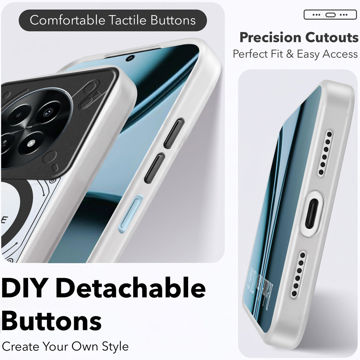 For Realme Narzo 70x 5G Metallic Back Cover Case (Metallic Camera Protection & Buttons | Translucent Milky Shade | Hard Polycarbonate)