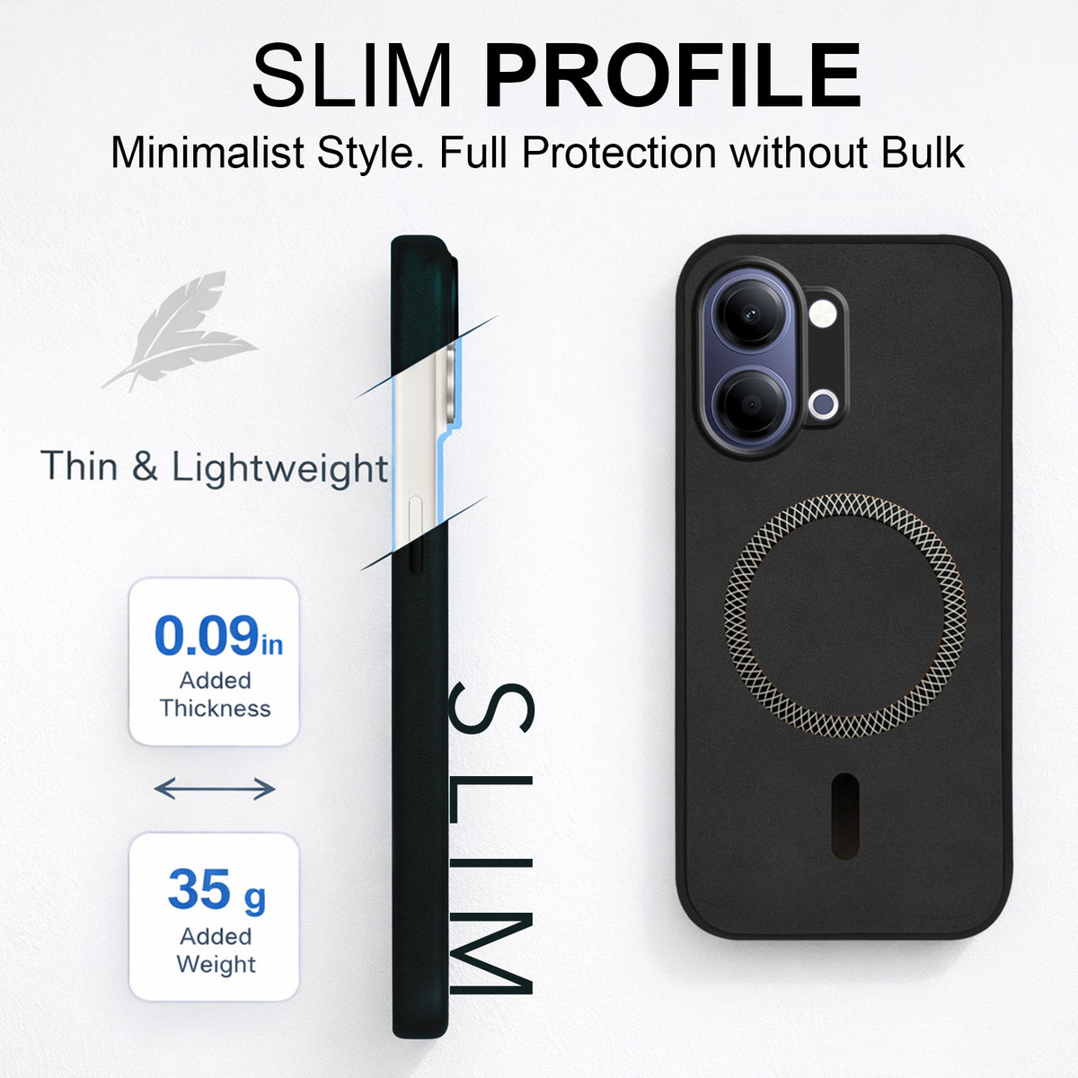 For Vivo iQOO Z11 Lite Back Cover Case Leather Finish (MagSafe Compatible Wireless Charging | Soft Touch | Camera Bump Protection)