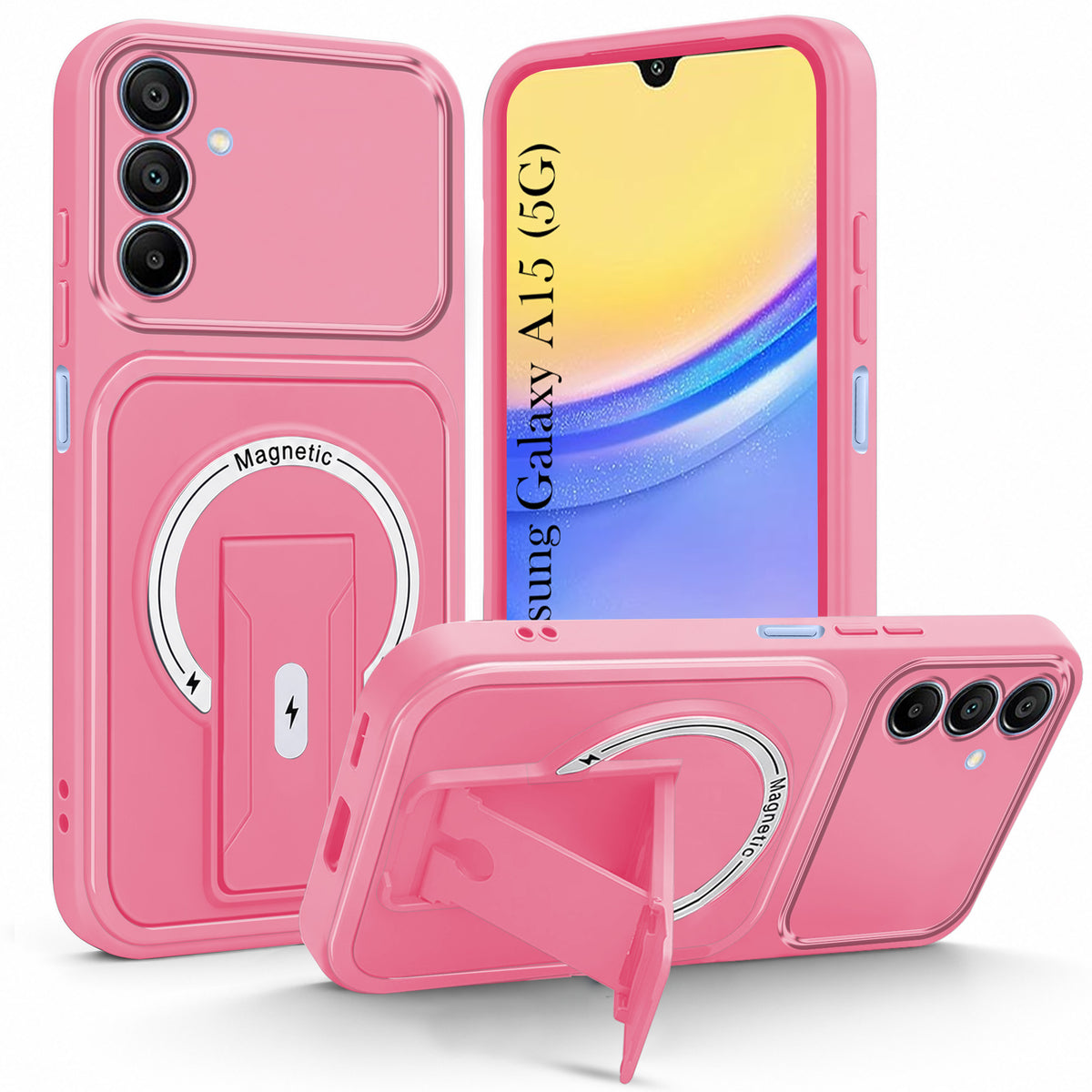 For Samsung Galaxy A15 5G Back Case Cover Metallic (Hybrid Armor Kickstand | MagSafe Compatible | Camera Protection Shockproof)