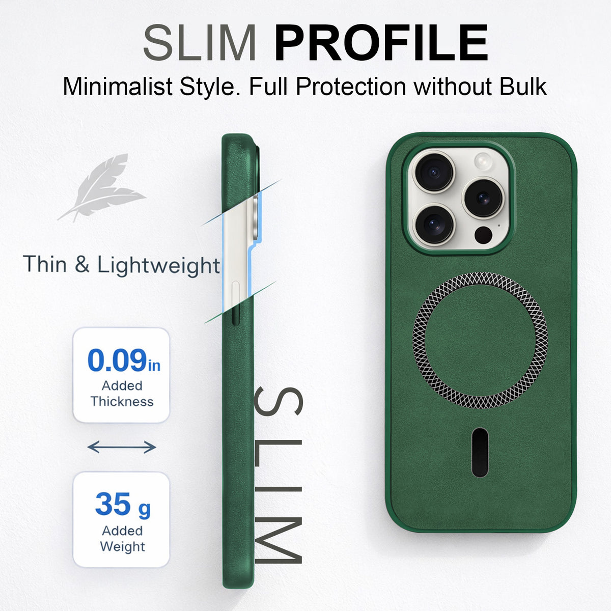 For Apple iPhone 15 Pro Back Cover Case Leather Finish (MagSafe Compatible Wireless Charging | Soft Touch | Camera Bump Protection)