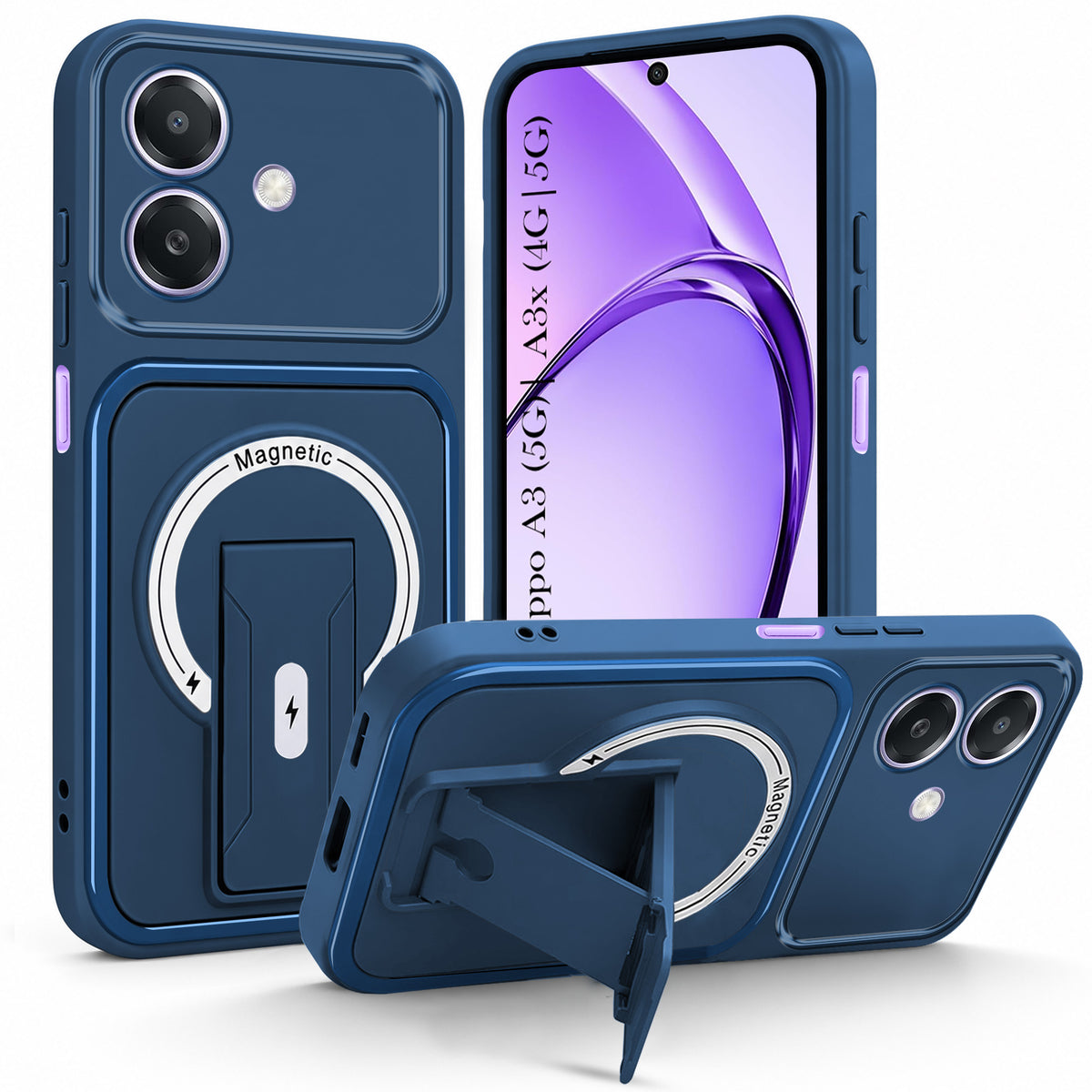 For Oppo A3X (4G/5G) | Oppo A3 5G Back Case Cover Metallic (Hybrid Armor Kickstand | MagSafe Compatible | Camera Protection Shockproof)