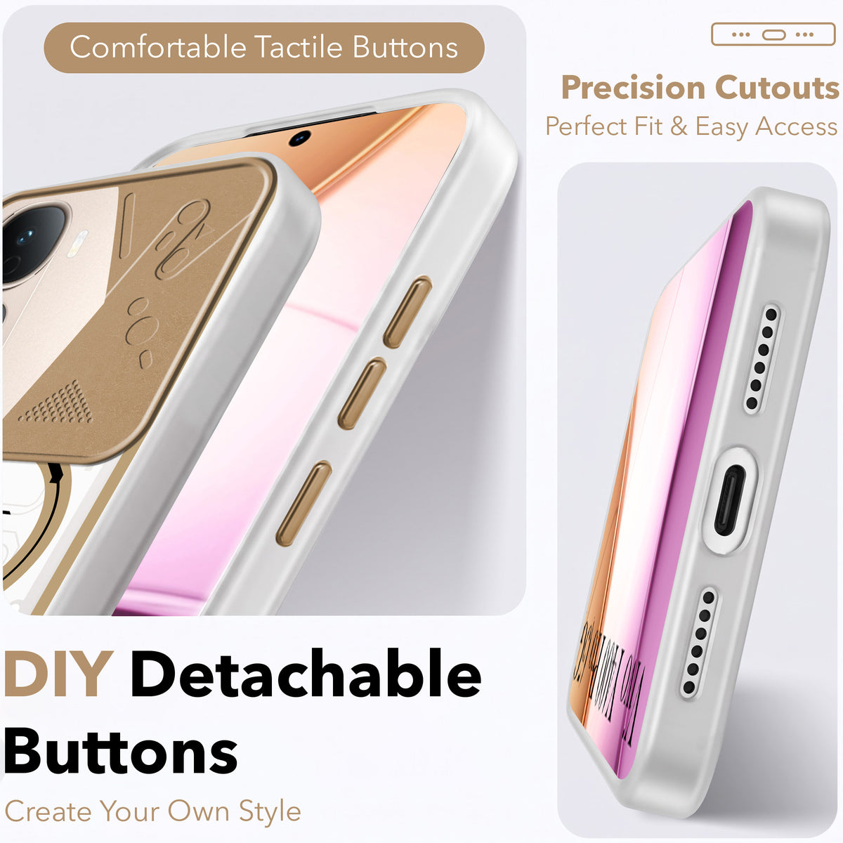 For Vivo Y400 Pro Metallic Back Cover Case (Metallic Camera Protection & Buttons | Translucent Milky Shade | Hard Polycarbonate)