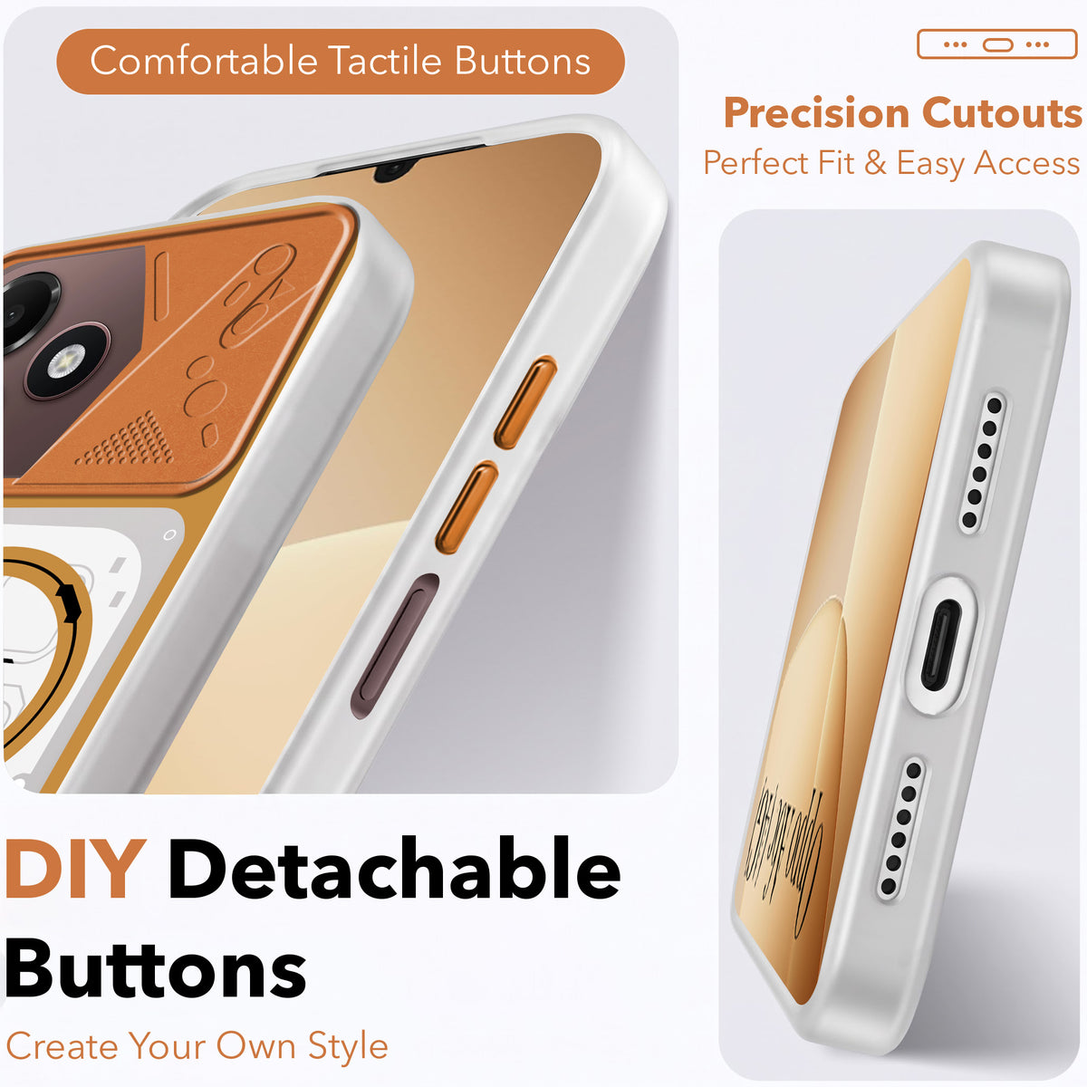 For Oppo A6c 4G Metallic Back Cover Case (Metallic Camera Protection & Buttons | Translucent Milky Shade | Hard Polycarbonate)