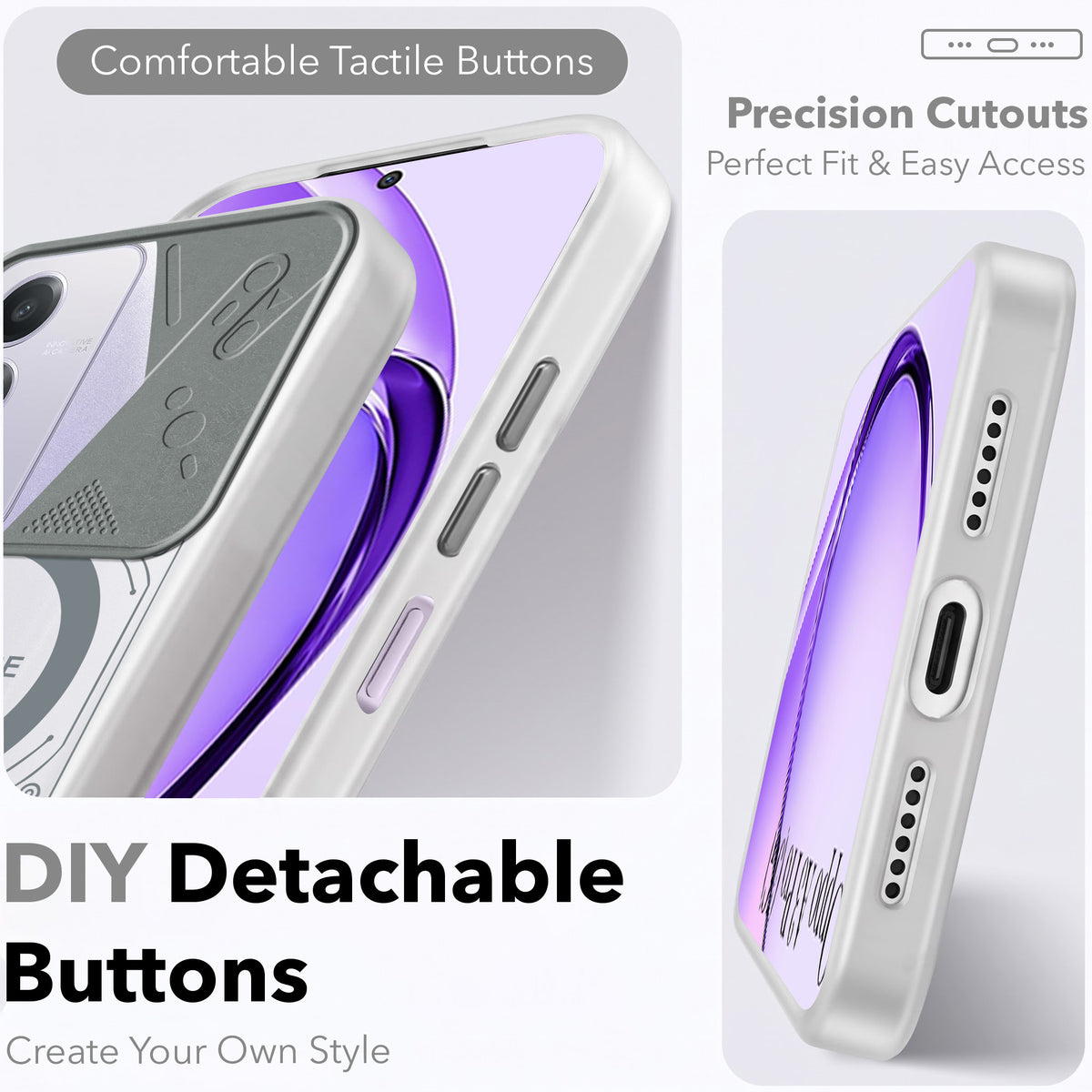 For Oppo A3 Pro 5G Metallic Back Cover Case (Metallic Camera Protection & Buttons | Translucent Milky Shade | Hard Polycarbonate)