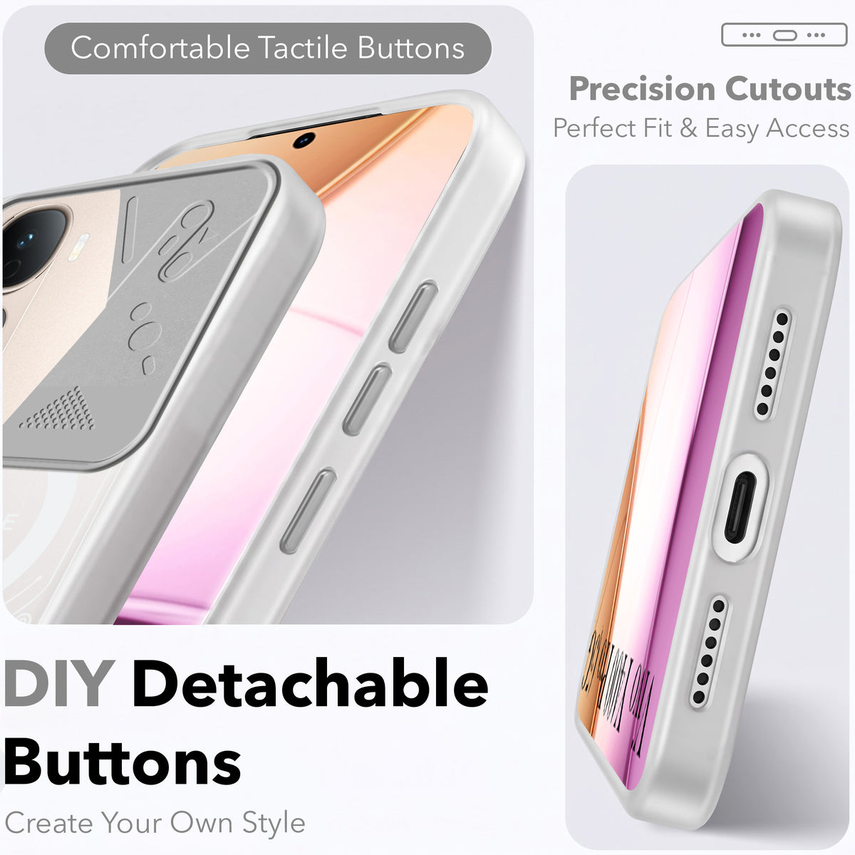 For Vivo Y400 Pro Metallic Back Cover Case (Metallic Camera Protection & Buttons | Translucent Milky Shade | Hard Polycarbonate)