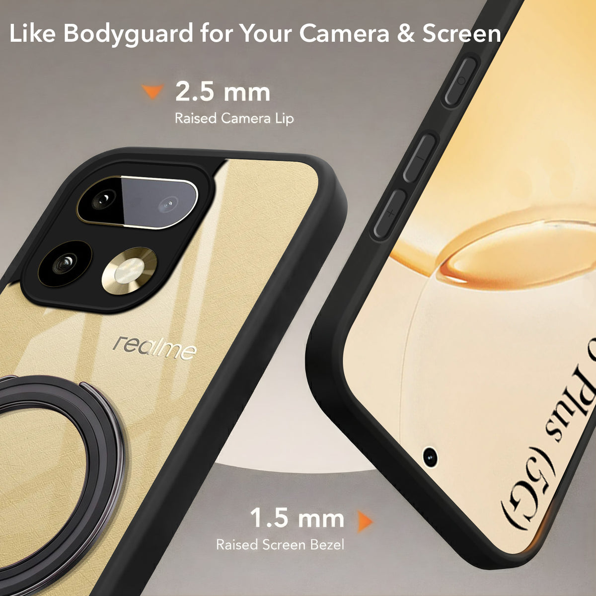For Realme 16 Pro Plus 5G Back Cover Case (Kick Stand Ring Holder | Life time Anti Yellow | Camera Protection)