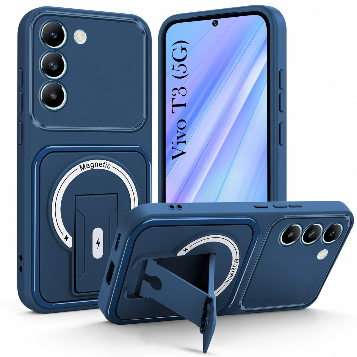 For Vivo T3 5G Back Case Cover Metallic (Hybrid Armor Kickstand | MagSafe Compatible | Camera Protection Shockproof)